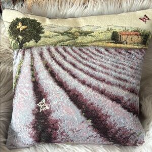 Lavender Field Tapestry/velvet 18 x 18 Feather Pillow